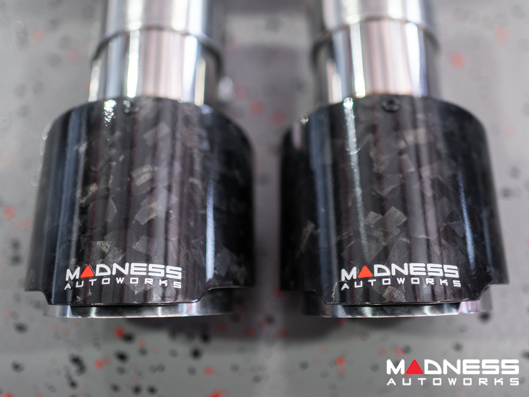 Jaguar F-TYPE Performance Exhaust System - MADNESS - 2.0L Turbo - Center Exit - Vacuum Valve Design - Forged Carbon Exhaust Tips